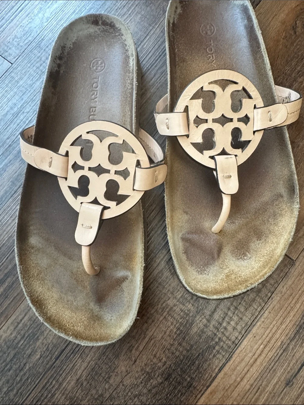 Tory Burch Pale Pink Leather Logo Thong Sandals
